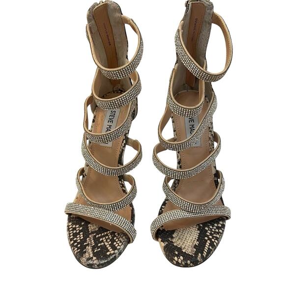 Steve Madden Desired Rhinestone Cage Heels 6M Snake Print Stiletto Club Concert - Picture 2 of 7